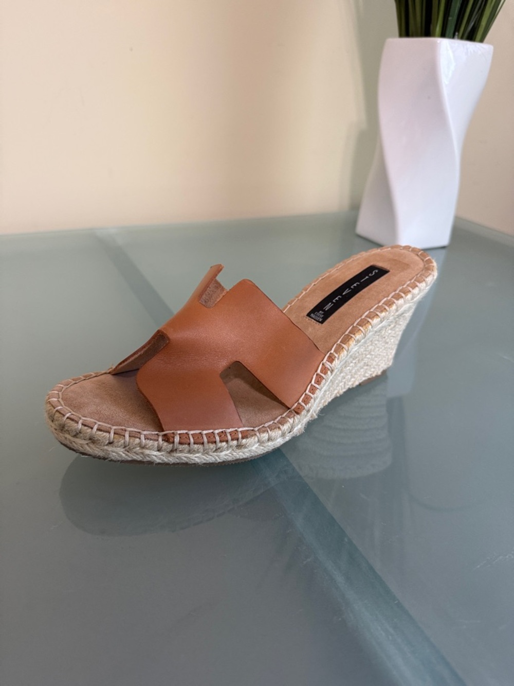 Steve Madden Leather Espadrille Wedge Sandals Size 9.5 | Tan Platform Slides - Picture 5 of 10